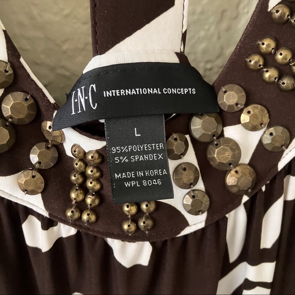 INC Brown and white T-back tank dress with stud details, Size L - Picture 6 of 8